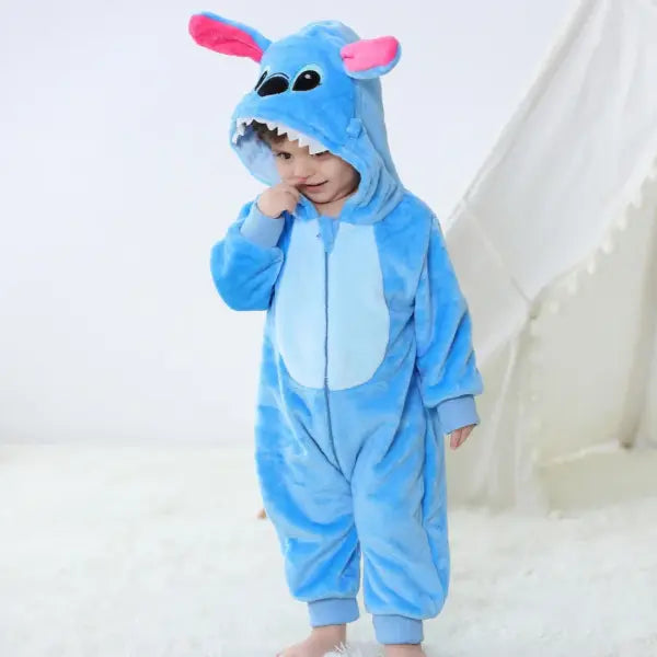 Baby Kigurumi Stitch Romper – Cartoon Animal Jumpsuit for Infants & Toddlers Boys & Girls Cosplay Pajamas