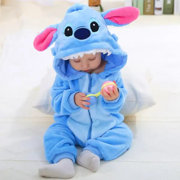 Baby Kigurumi Stitch Romper – Cartoon Animal Jumpsuit for Infants & Toddlers Boys & Girls Cosplay Pajamas - Romper Blue