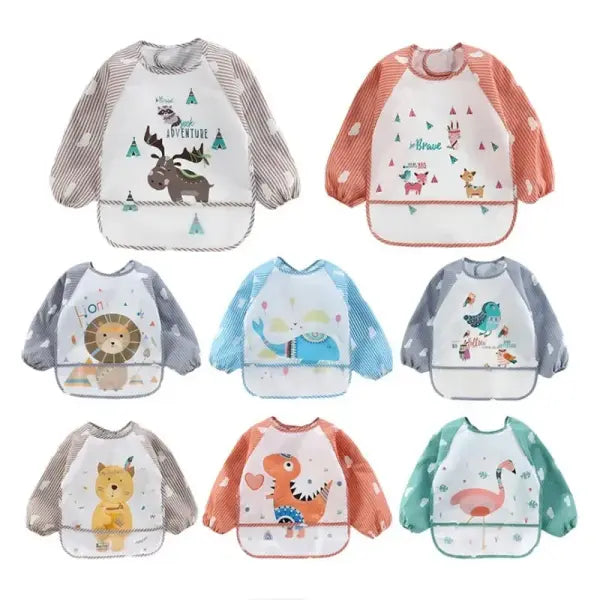 Baby Long Sleeve Waterproof Bib – Toddler Art Smock Feeding Apron with Pocket Burp Cloth for Boys & Girls (1–3 Years)