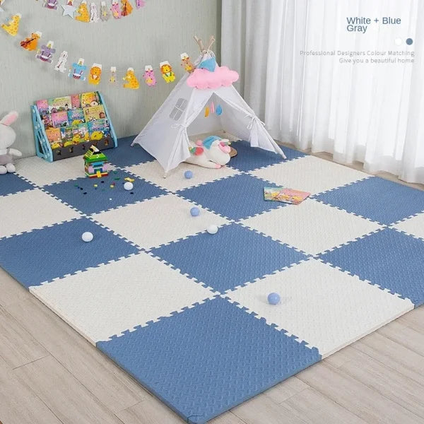 Baby Puzzle Floor Mat - EVA Foam Educational Play Mat - White and Blue / 16 Pieces