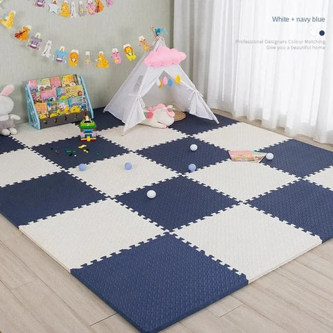 Baby Puzzle Floor Mat - EVA Foam Educational Play Mat - White and cyan / 16 Pieces