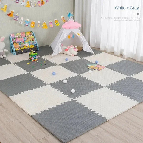 Baby Puzzle Floor Mat - EVA Foam Educational Play Mat - White and Gray / 16 Pieces