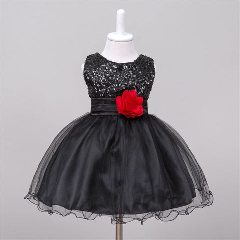 Baby Sequin Dress Flower Girl Wedding Princess Dress - Black / L