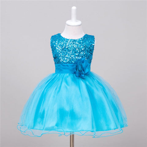 Baby Sequin Dress Flower Girl Wedding Princess Dress - Blue / L