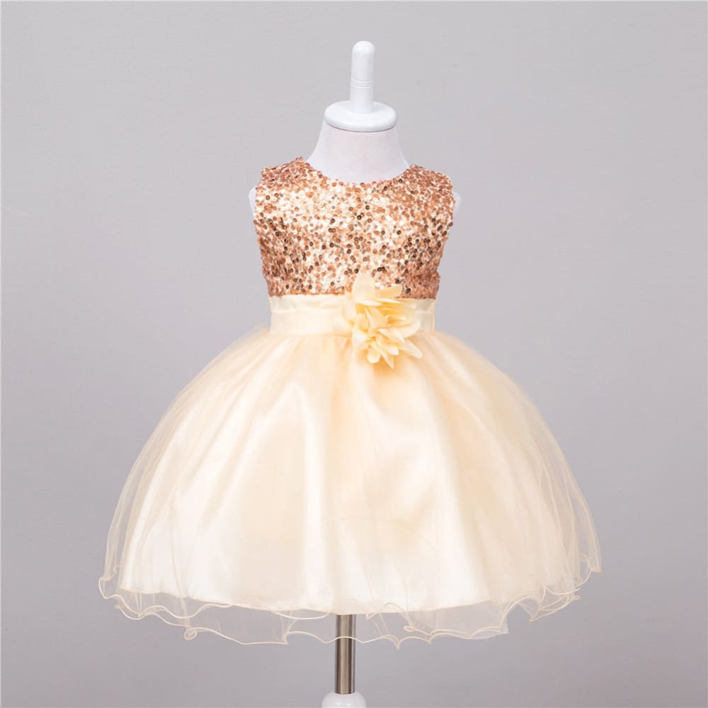 Baby Sequin Dress Flower Girl Wedding Princess Dress - Champagne / L