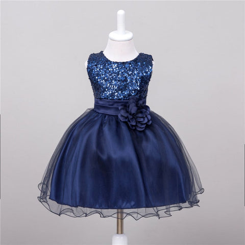 Baby Sequin Dress Flower Girl Wedding Princess Dress - Dark blue / L