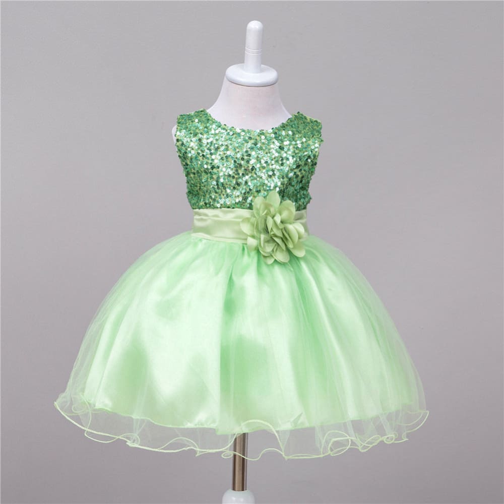 Baby Sequin Dress Flower Girl Wedding Princess Dress - Green / L