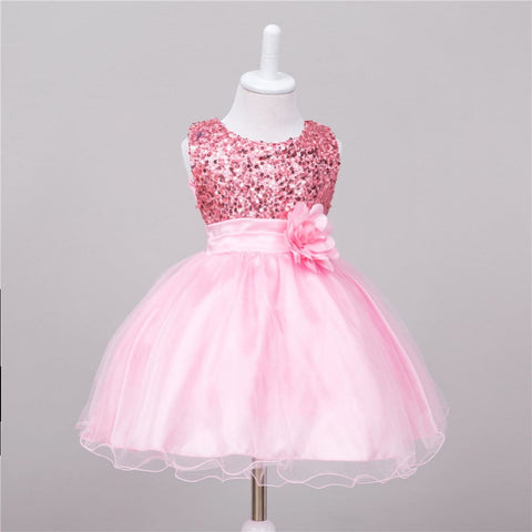 Baby Sequin Dress Flower Girl Wedding Princess Dress - Pink / L