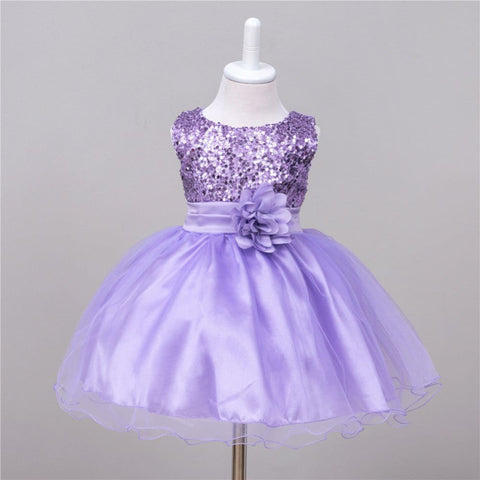 Baby Sequin Dress Flower Girl Wedding Princess Dress - Purple / L