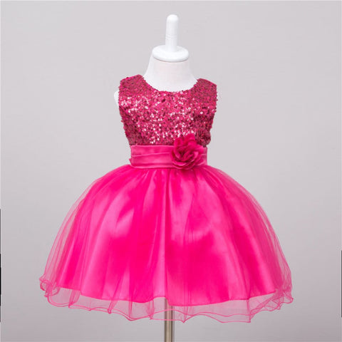 Baby Sequin Dress Flower Girl Wedding Princess Dress - Rose red / L