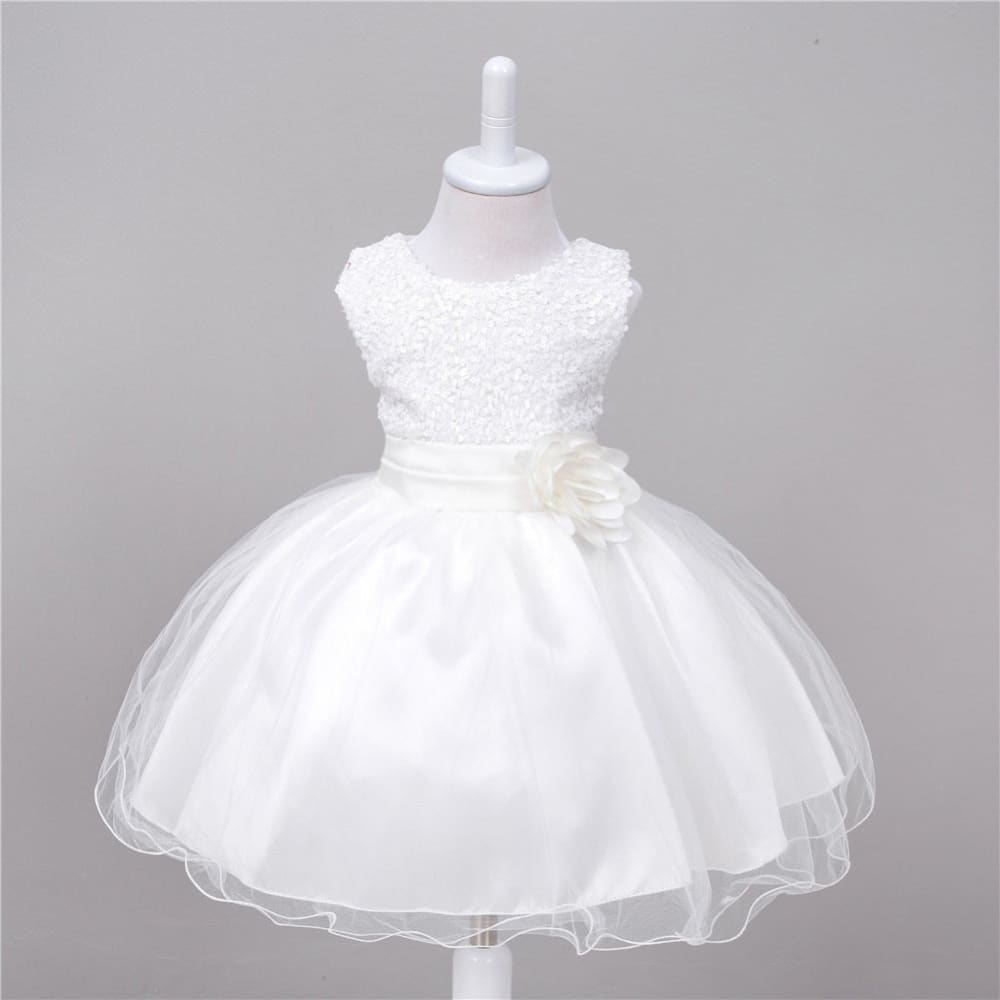 Baby Sequin Dress Flower Girl Wedding Princess Dress - White / L