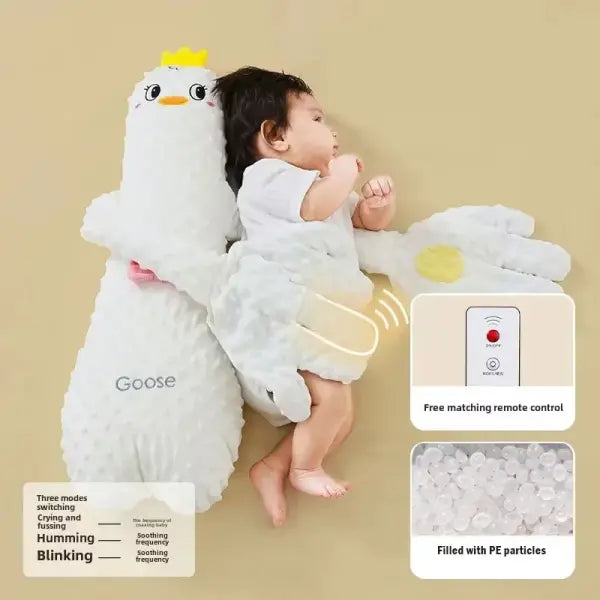 Baby Sleeping Patting Doll – Electric Soothing Palm Pillow with Remote Control for Toddlers Perfect Gift - White Goose