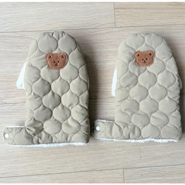 Baby stroller warm gloves Mobile phone touch screen handle windproof waterproof gloves with velvet handle pocket - khaki