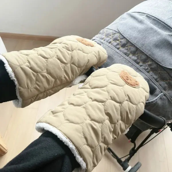 Baby stroller warm gloves Mobile phone touch screen handle windproof waterproof gloves with velvet handle pocket