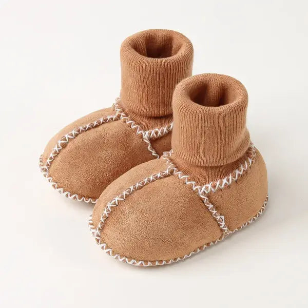Baby Suede Leather Winter Shoes – Thick Plush Fur Booties for Infants Unisex First Walkers - Camel / 11CM0-6 months