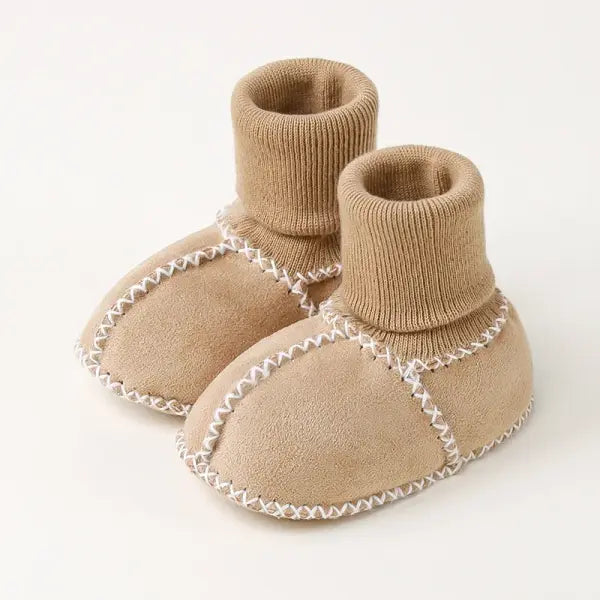 Baby Suede Leather Winter Shoes – Thick Plush Fur Booties for Infants Unisex First Walkers - Khaki / 12CM6-12 months