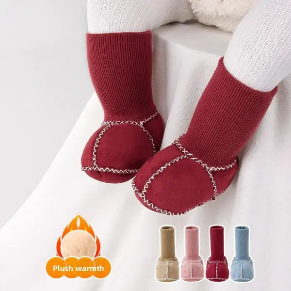 Baby Suede Leather Winter Shoes – Thick Plush Fur Booties for Infants Unisex First Walkers