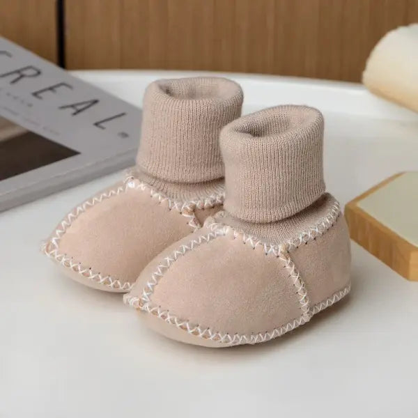 Baby Suede Leather Winter Shoes – Thick Plush Fur Booties for Infants Unisex First Walkers - Beige / 12CM6-12 months
