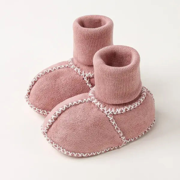 Baby Suede Leather Winter Shoes – Thick Plush Fur Booties for Infants Unisex First Walkers - Pink / 12CM6-12 months