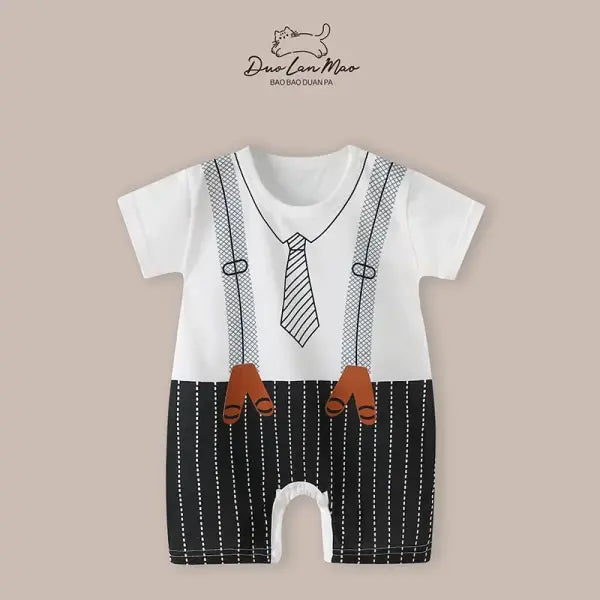 Baby Summer Cartoon Romper – Short Sleeve Bodysuit Jumpsuit for Newborn Boys & Girls - DP gentleman black / 3M