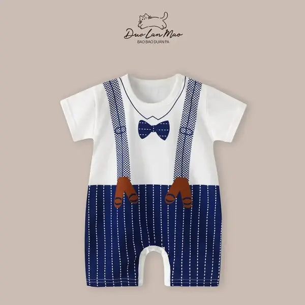 Baby Summer Cartoon Romper – Short Sleeve Bodysuit Jumpsuit for Newborn Boys & Girls - DP Gentleman Blue / 12M