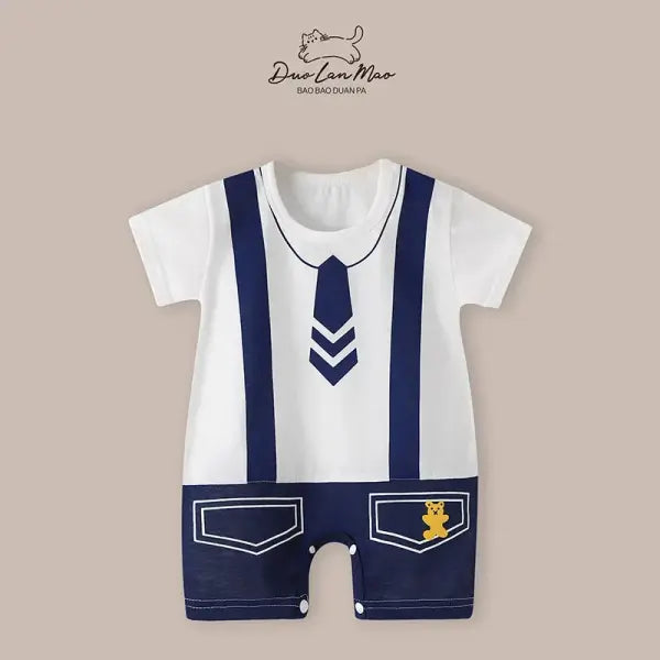 Baby Summer Cartoon Romper – Short Sleeve Bodysuit Jumpsuit for Newborn Boys & Girls - DP pocket tie / 3M