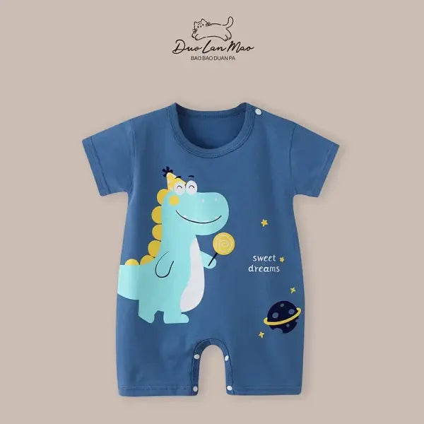 Baby Summer Cartoon Romper – Short Sleeve Bodysuit Jumpsuit for Newborn Boys & Girls - DP DeepBlue dinosaur / 3M