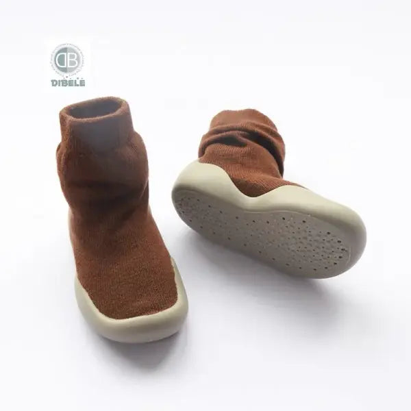 Baby Walking Shoes – Spring & Autumn Solid Color Anti-Slip Floor Socks for Boys & Girls - Coffee / 3 to 6M