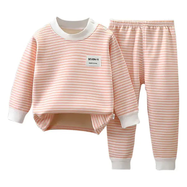 Baby Warm Clothing Set Fleece Lined Children Boys Girls Striped Underwear Sleepwear Set Ideal for Home Pajamas Autumn