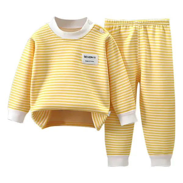 Baby Warm Clothing Set Fleece Lined Children Boys Girls Striped Underwear Sleepwear Set Ideal for Home Pajamas Autumn