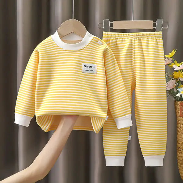 Baby Warm Clothing Set Fleece Lined Children Boys Girls Striped Underwear Sleepwear Set Ideal for Home Pajamas Autumn
