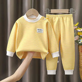 Baby Warm Clothing Set Fleece Lined Children Boys Girls Striped Underwear Sleepwear Set Ideal for Home Pajamas Autumn