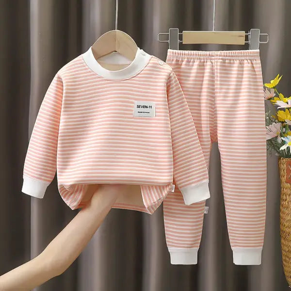 Baby Warm Clothing Set Fleece Lined Children Boys Girls Striped Underwear Sleepwear Set Ideal for Home Pajamas Autumn