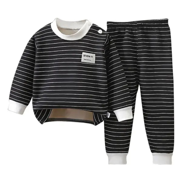 Baby Warm Clothing Set Fleece Lined Children Boys Girls Striped Underwear Sleepwear Set Ideal for Home Pajamas Autumn