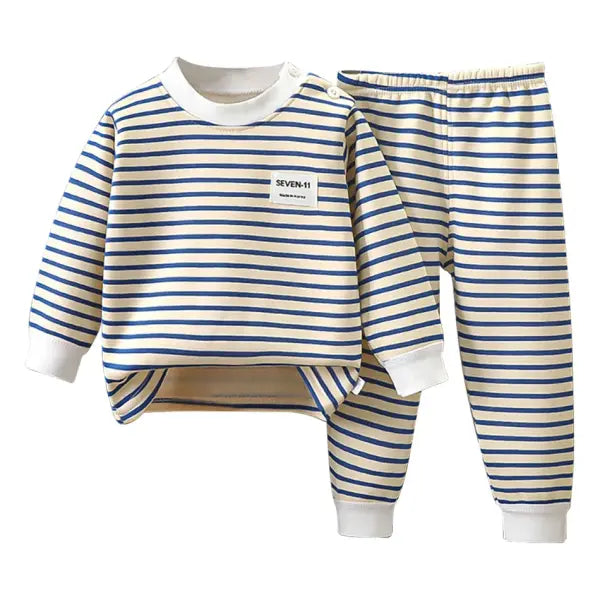 Baby Warm Clothing Set Fleece Lined Children Boys Girls Striped Underwear Sleepwear Set Ideal for Home Pajamas Autumn
