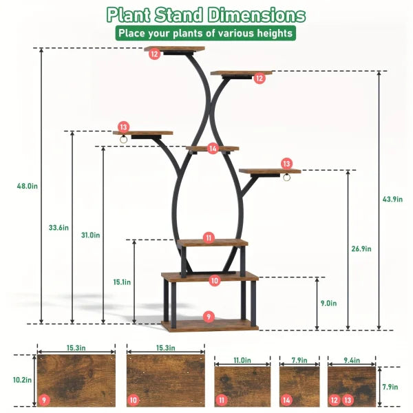 BACEKOLL Metal Plant Stand with Wood Finish for Indoor Spaces - Brown