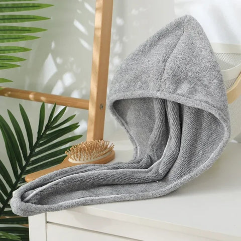 Bamboo Charcoal Fiber Hair Towel - Quick Drying & Anti-Frizz Turban Wrap for Women - solid gray / 1pc