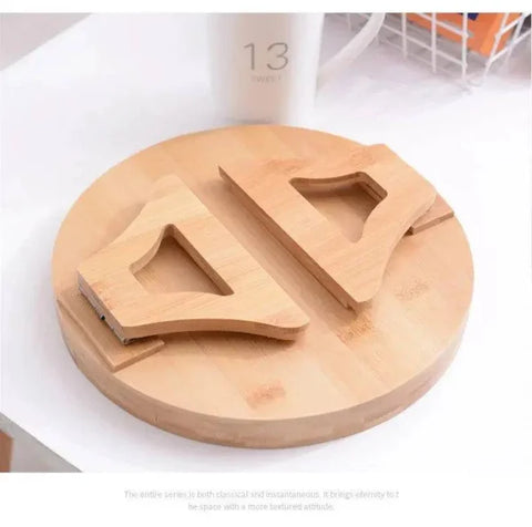 Wooden circular base with geometric shapes for Bamboo Tray Stylish Clip-On Sofa Armrest Accessory