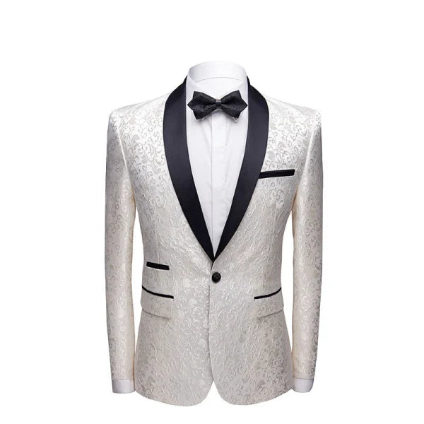 White tuxedo jacket with black lapels in Banquet Dress Suit Set for men wedding