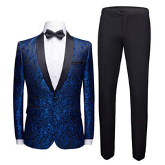 Stylish blue black tuxedo wedding dress suit set for men