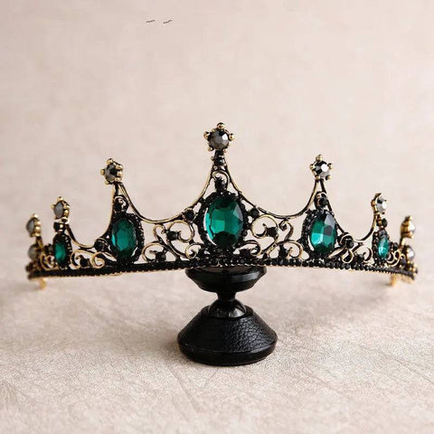 Elegant Baroque Crown – Royal Style Headpiece for Special Occasions - Green