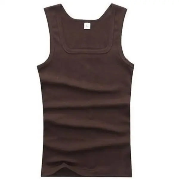 Basic Elastic Tank Men’s Gym Vest Cotton Bodybuilding Fitness Style - coffee / XL