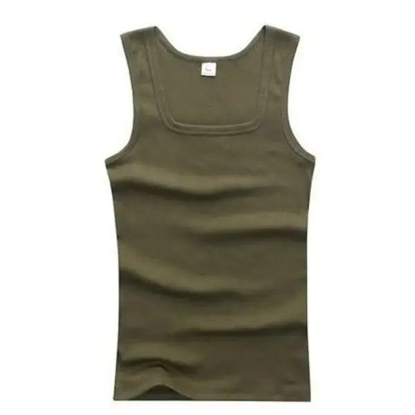 Basic Elastic Tank Men’s Gym Vest Cotton Bodybuilding Fitness Style - army green / XXL