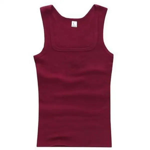 Basic Elastic Tank Men’s Gym Vest Cotton Bodybuilding Fitness Style - Burgundy / XL