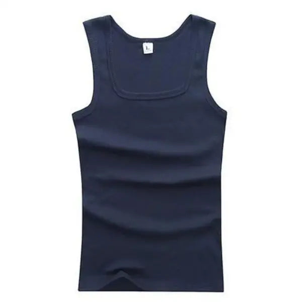Basic Elastic Tank Men’s Gym Vest Cotton Bodybuilding Fitness Style - Navy Blue / XXL