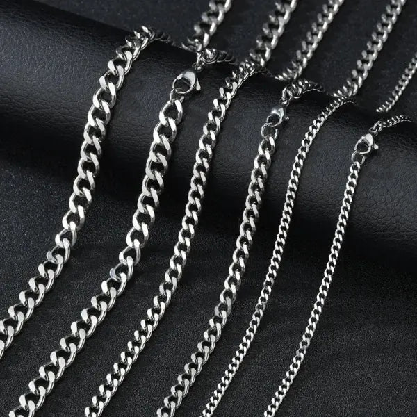 Stainless steel curb link chain for unisex (silver) – classic jewelry - Silver / 50cm / 7mm