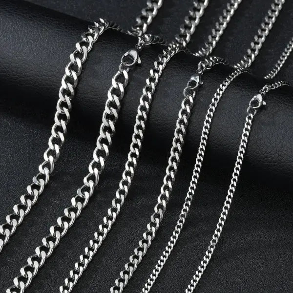 Stainless steel curb link chain for unisex (silver) – classic jewelry