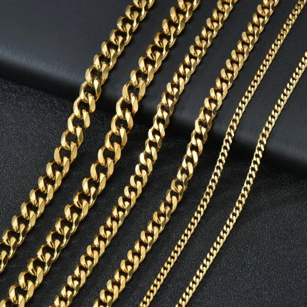 Stainless steel curb link chain for unisex (silver) – classic jewelry - Gold / 40cm / 7mm