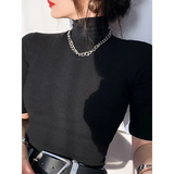 Women’s Basic Turtleneck Slim T-Shirt – Short Sleeve Casual White Tee