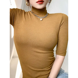 Women’s Basic Turtleneck Slim T-Shirt – Short Sleeve Casual White Tee